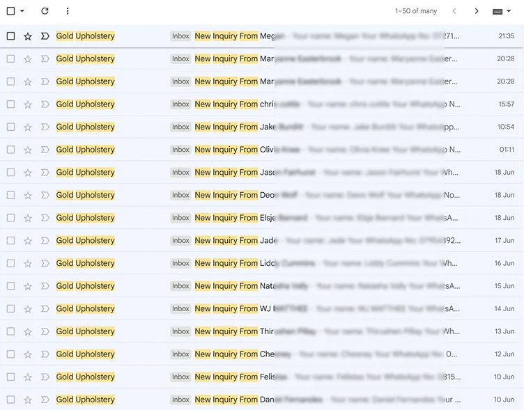 Screenshot of Company SEO Results Showing Form Submission Enquiries